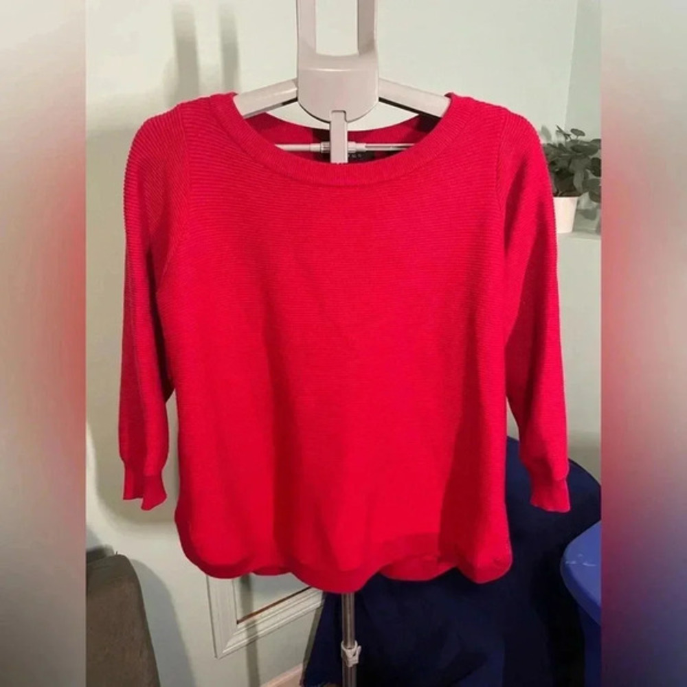 Cyrus Ribbed‎ Knit Sweater Women 1X Red 3/4 Sleeve Round Neck R6215016WM